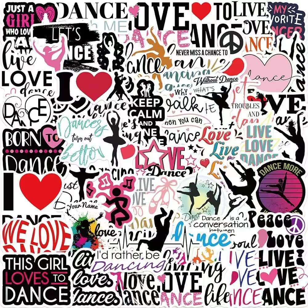 52PCS Dancing Stickers,Water Bottles Laptop Car Decal - Perfect Dancer Gifts for Girls and Teenagers