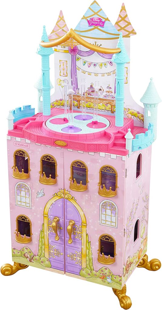 KidKraft Disney Princess Dance  Dream Wooden Dollhouse, Over 4-Feet Tall with Sounds, Spinning Dance Floor and 20 Play Pieces, Gift for Ages 3+ , Pink