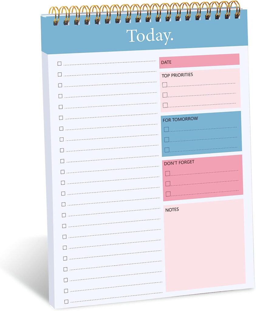 To Do List Notepad - Daily Planner Notepad Undated 52 Sheets Tear Off, 6.5 x 9.8 Checklist Productivity Organizer with Hourly Schedule for Tasks