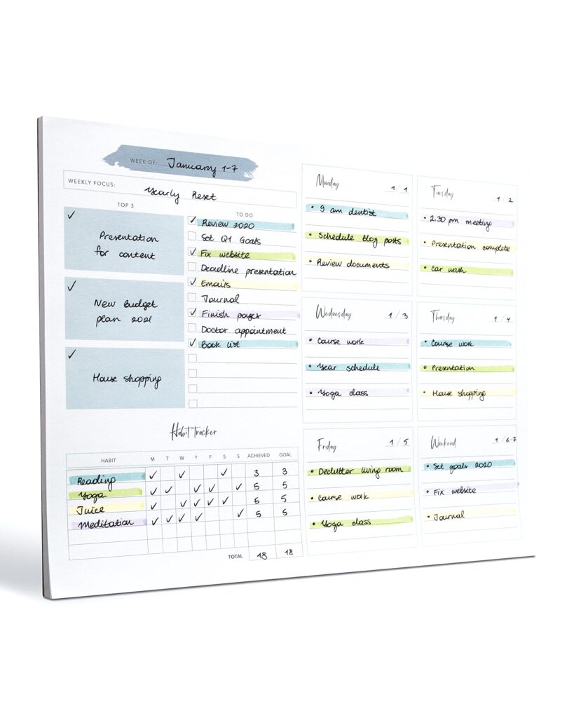 Weekly Planner Pad Tear Off â 52 Undated Weekly Sheets Daily To Do List Notepad, Habit Tracker, Academic Planner Notebook, Daily Work Planner - Full Year Productivity Planner 10.1 x 7.7ââ